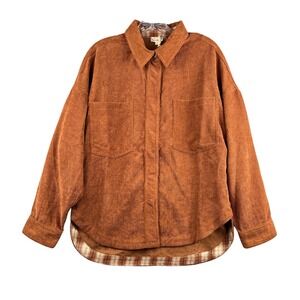 Hem & Thread Corduroy Shirt Womens Small Brown Collared Autumn Shirt
